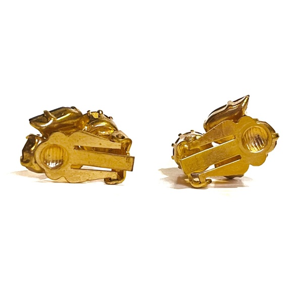 Vintage Gold Brown Tone Rhinestone Clip On Earrings Sparkly Classy Fancy Pretty - Picture 5 of 10